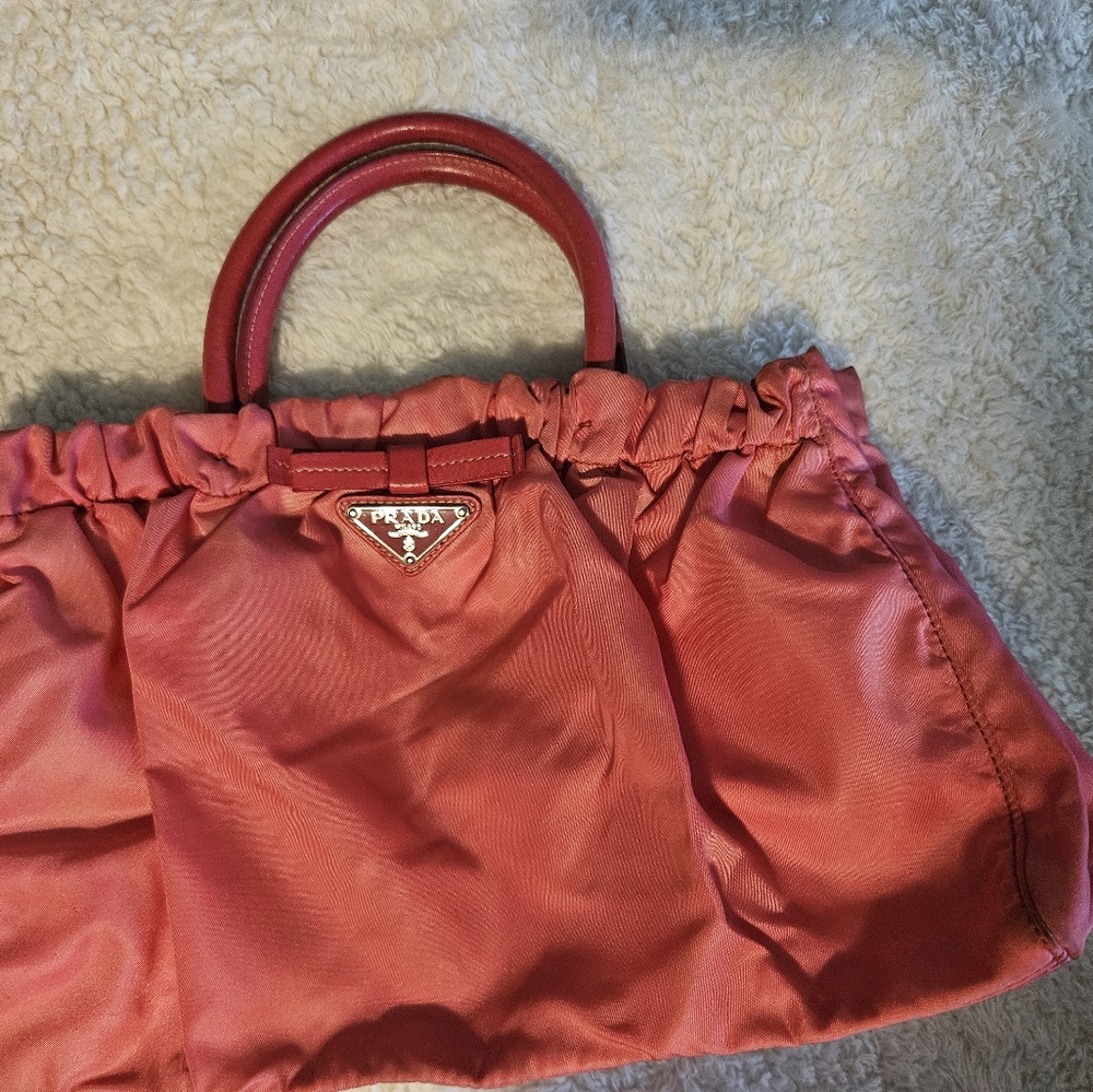 Prada Pink Nappa-Trimmed Tessuto Bow Two-Way Bag